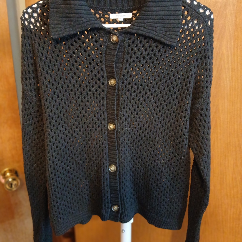 Maurices Black Open-Weave Button-Up Cardigan